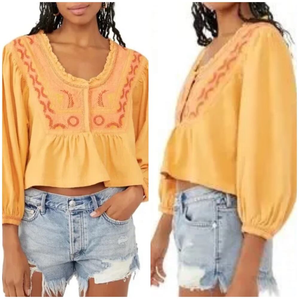 FREE PEOPLE Embroidered Iggie Woven Crop Top Cairo Combo